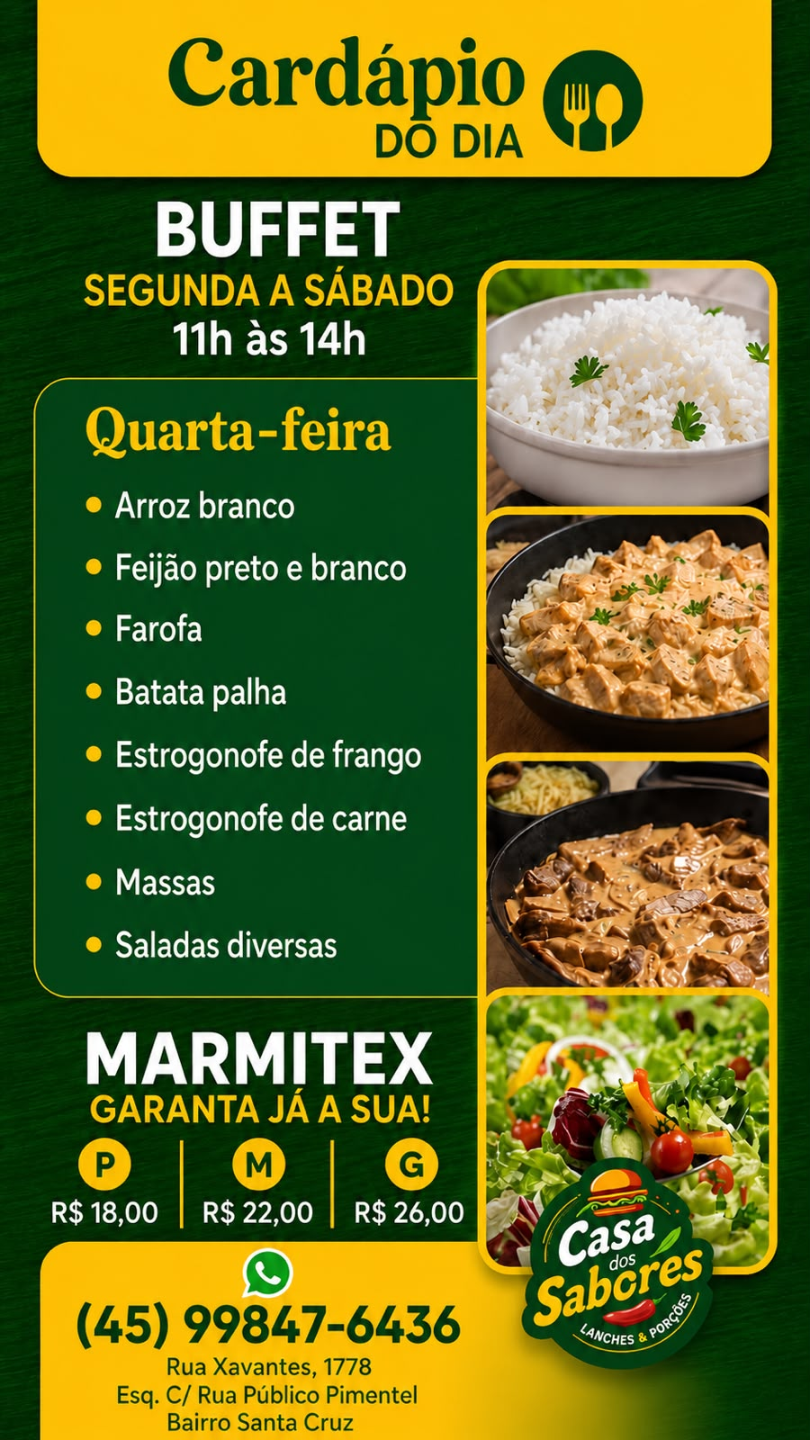 Cardápio de Quarta-feira